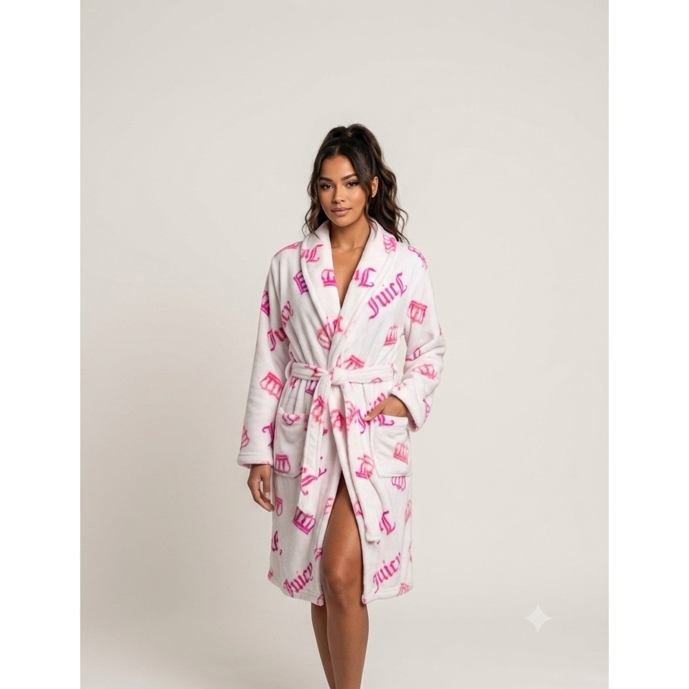 Juicy Couture Robe Women L/XL White Pink Excellent